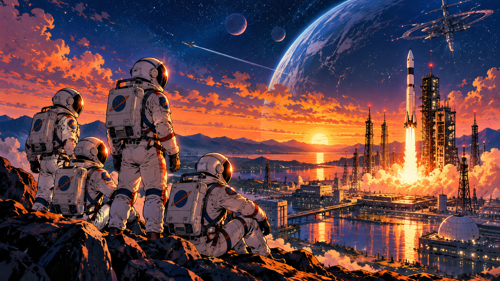 Testronaut launch facility at sunset